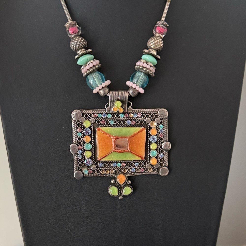 GAS Bijoux Vintage Enamel Talisman Pendant Necklace